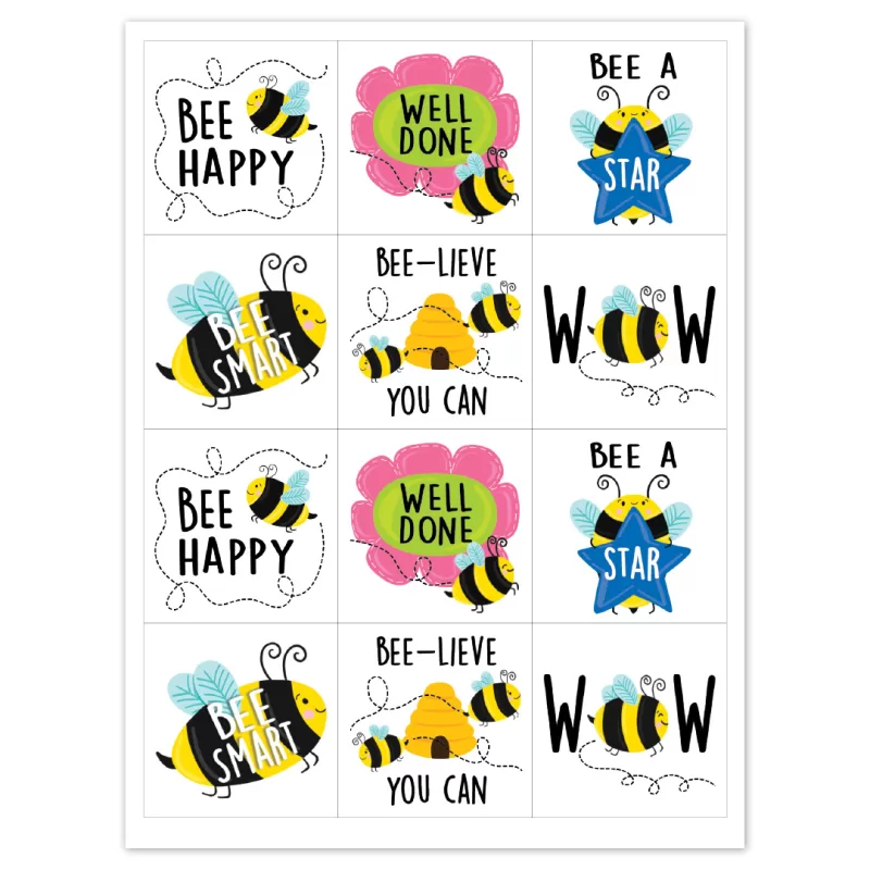 Creative teaching press <p>reward students with these bees rewards stickers. Inspirational and punny sayings, such as “bee happy,” “bee-lieve you can,” “bee smart,” and “wow,” are paired with friendly bees to create motivating reward stickers that will make students feel proud of their efforts. </p><ul><li>approximately 1. 5" x 1. 5"</li><li>60 stickers per pack</li><li>acid-free</li></ul>