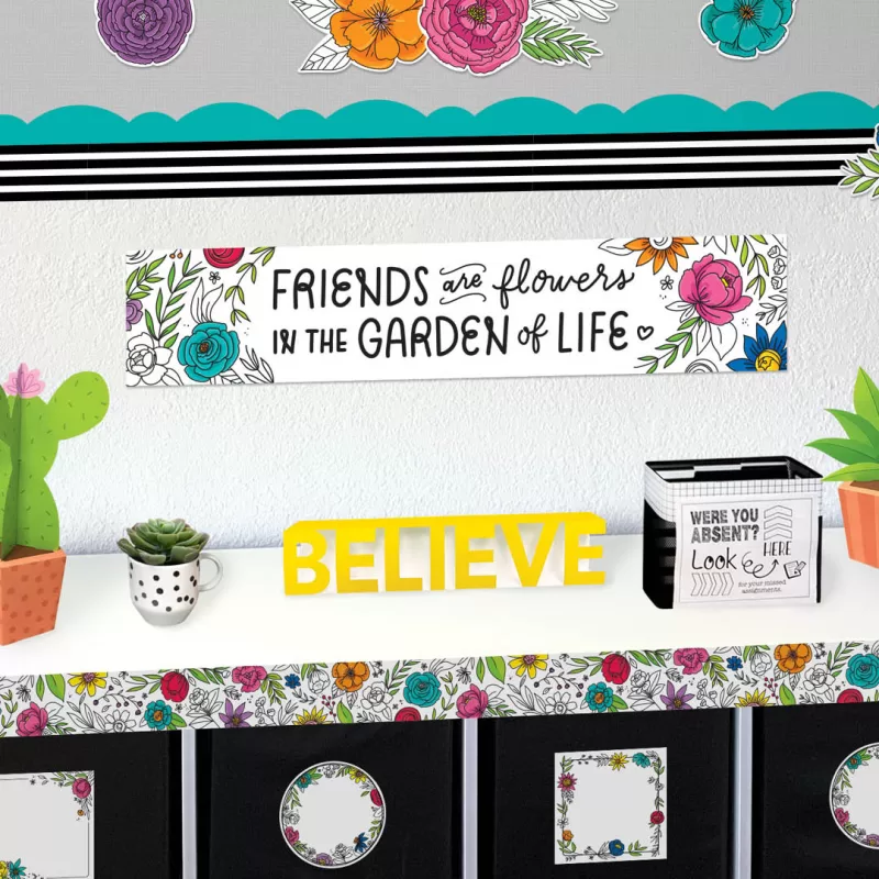 Creative teaching press <p>use this bright blooms welcome banner anywhere you need a bright message or bit of inspiration! This versatile 2-sided banner features a different message on each side—side 1: “welcome” and side 2: “friends are flowers in the garden of life. ” it can be used during back-to-school to welcome students and parents then flipped over for a motivational message for the rest of the school year. </p><p>the bright design and positive messages make this banner perfect to use in so many places—the classroom, home, a school office, a hallway, a daycare, and more! The fully assembled banner measures over 3 feet wide! </p><ul><li>2-sided</li><li>39" x 8"</li></ul>
