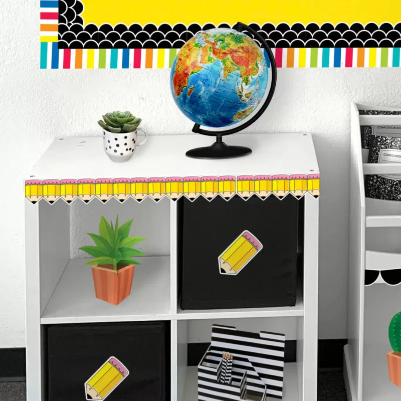 Creative teaching press the chunky pencils on this doodle pencils ez border are a fun way to trim any bulletin board or display. Perfect for a variety of bulletin boards and classroom decoration themes, including those related to writing and early childhood. These new ez borders come in smaller strips, which are easier to manage and store. Each package comes with enough borders to complete 2 full bulletin boards. <ul> <li>24, 24-inch strips</li> <li>48 feet per package</li> <li>width: 3"</li> </ul>