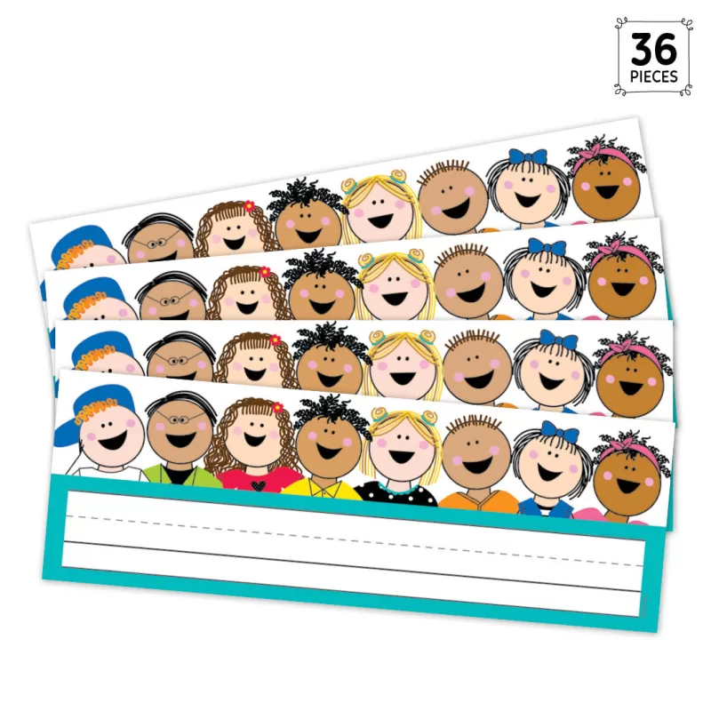 Creative teaching press <p>these multicultural stick kids name plates are a charming way to label student desks and celebrate diversity. Name plates can also be used to personalize cubbies, seats at the table, take-home bags, classroom cabinets, folders, and more! These student name plates are great for use in the classroom, at a day care, at a church, or at a preschool. </p><ul><li>name plates are 9½" x 3¼"</li><li>36 name plates per package</li></ul>