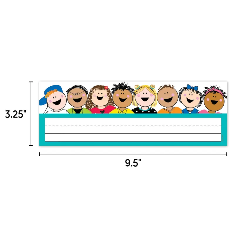 Creative teaching press <p>these multicultural stick kids name plates are a charming way to label student desks and celebrate diversity. Name plates can also be used to personalize cubbies, seats at the table, take-home bags, classroom cabinets, folders, and more! These student name plates are great for use in the classroom, at a day care, at a church, or at a preschool. </p><ul><li>name plates are 9½" x 3¼"</li><li>36 name plates per package</li></ul>