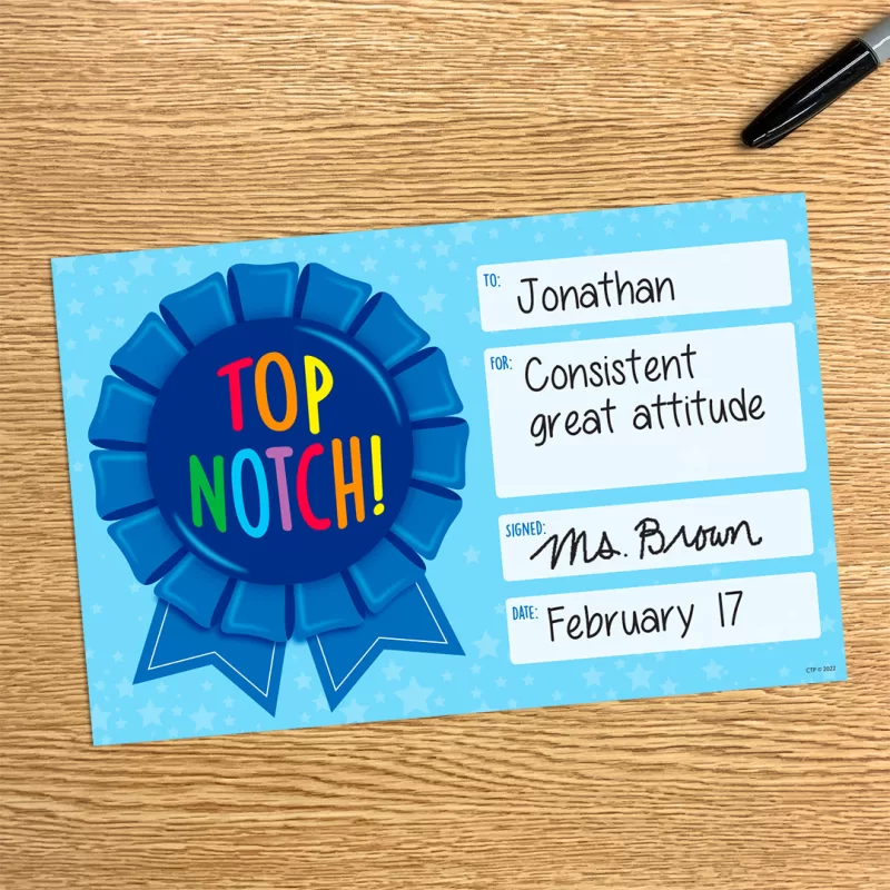 Creative teaching press <p>recognize exemplary behavior, effort, and achievement with this top notch! Award. Featuring a big blue ribbon synonymous with top quality, this versatile award can be easily customized to honor recipients of any age for whatever reason. Awards are printed on sturdy paper stock so they can be enjoyed for years to come. </p><ul><li>30 colorful awards per package</li><li>8. 5"w x 5. 5"h</li></ul>