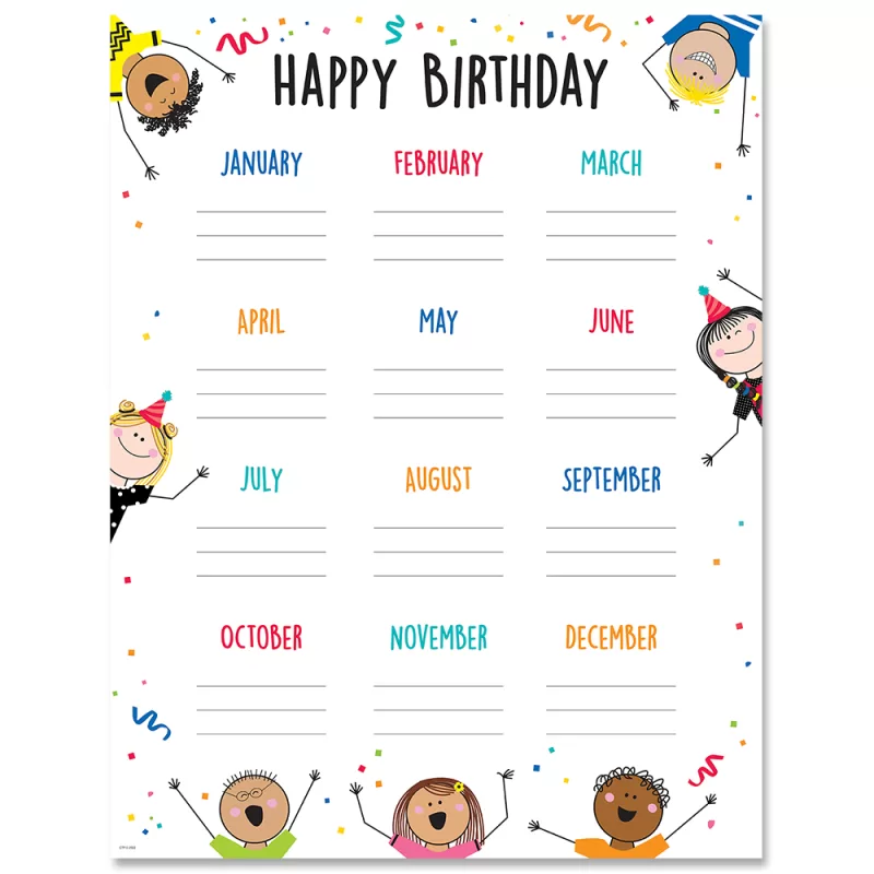 Creative teaching press <p>this stick kids happy birthday chart will complement a wide variety of classroom themes and decor. The bright colors and happy, culturally diverse stick kids will liven up any classroom. </p>