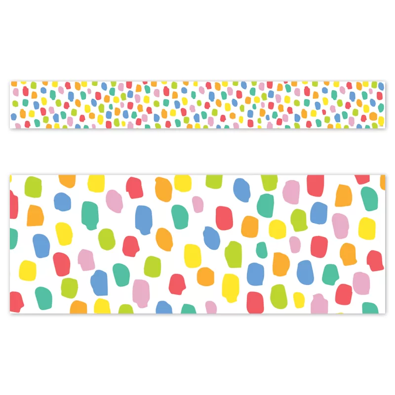 Creative teaching press <p>this colorful messy dots ez border features brightly colored casual dots on a white background. These irregularly shaped messy dots are the newest trend in polka dots. Use the border by itself or layer it with another border for a unique look. Perfect for use on bulletin boards in a wide variety of classroom, office, and school settings. These ez borders come in smaller strips, which are easier to manage and store. Each package comes with enough borders to complete 2 full bulletin boards. </p><p>24, 24-inch strips</p><p>48 feet per package</p>