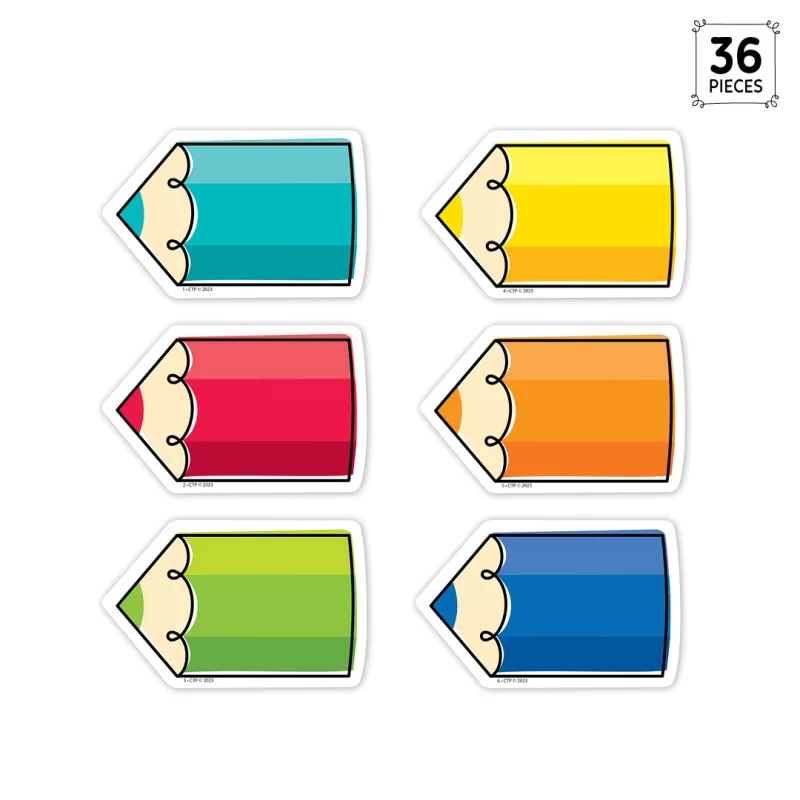 Creative teaching press <p>these stubby colorful doodle pencil 3" designer cut-outs can be used in student writing projects, writing center games or displays, and on writing- or coloring-themed bulletin boards. These fun cut-outs are also perfect for the calendar, classroom labels, desk and cubby tags, accents on bulletin boards, designating class groups, student-made books, scrapbooks, gift tags, and more! </p><ul><li>36 pieces per package</li><li>6 each of 6 designs</li></ul>