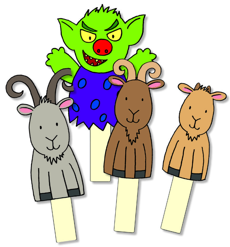 Eqd a set of 4 storysticks to use when telling the traditional story of the three billy goats gruff. The story sticks are made form light but sturdy board and the characters are printed with quality gloss. The set comes with a story sheet. Average size ; 26. 5 cm long. Age : all ages.