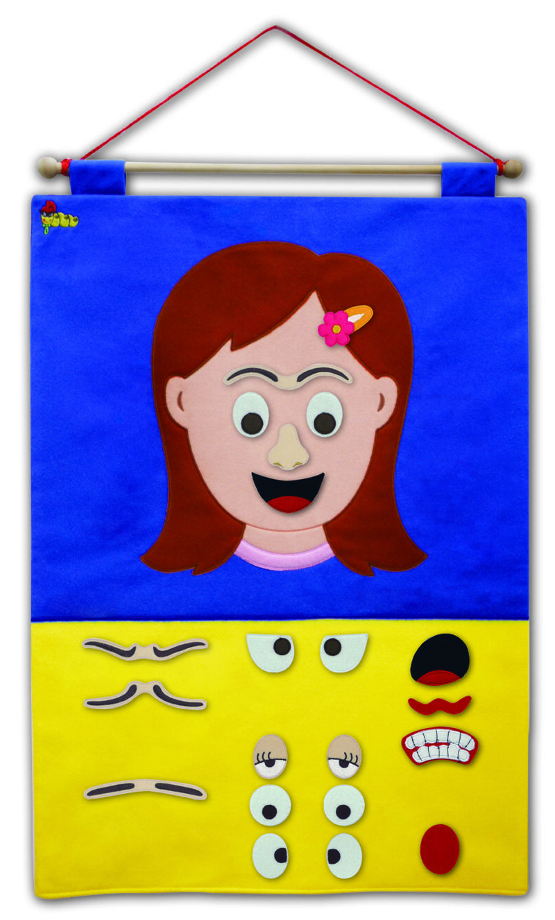 Eqd have fun creating different faces and expressions and emotions with the 22 attachable pieces on this interactive chart. Size : 50 x 70 cm
age : 3 years +. Not suitable for under 3 years - small parts