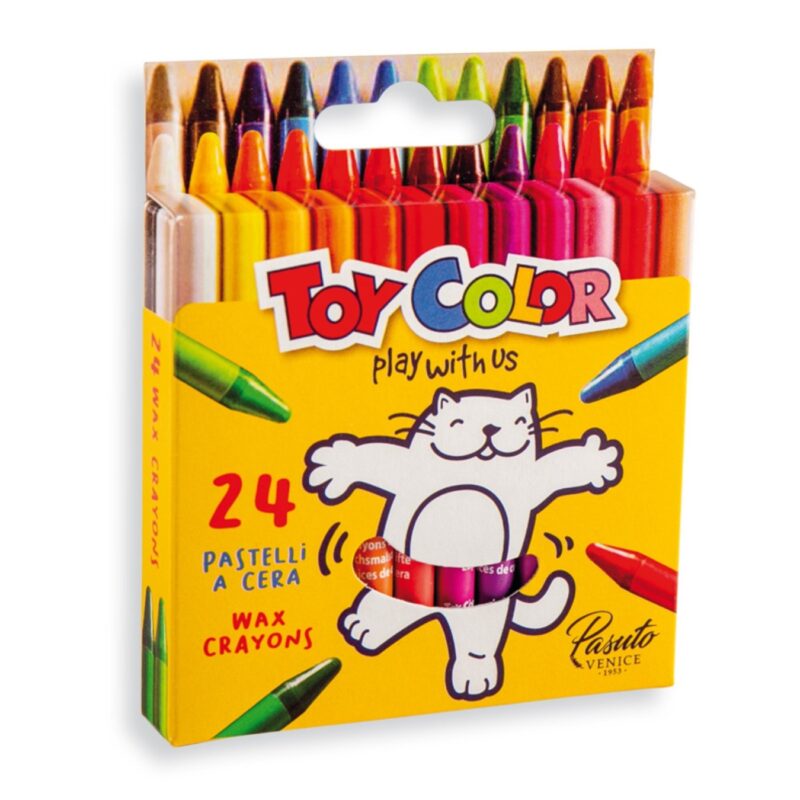 Toy color round wax pastel with a diameter of 8 mm. Contained in the box of 24 pastels, in bright and opaque colors. Suitable for hands of younger children, crayon has several advantages at school.