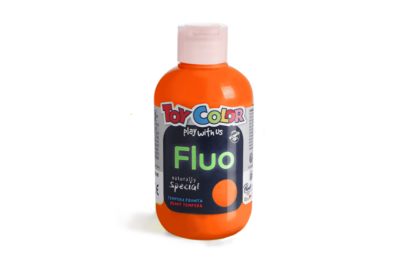 Toy color fluo superwashable tempera bottle 250 ml – 0931 fluorescent superwashable paint in four spectacular shades. Available in four 250 ml bottles. Suitable for creating hypnotic designs. Titanium-free formula.