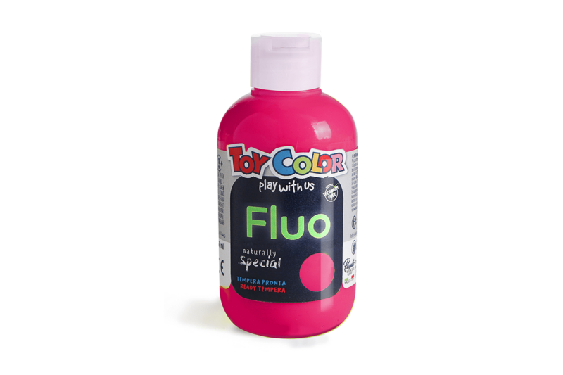 Toy color fluo superwashable tempera bottle 250 ml – 0931 fluorescent superwashable paint in four spectacular shades. Available in four 250 ml bottles. Suitable for creating hypnotic designs. Titanium-free formula.