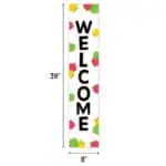 Bright Welcome Sign Standard Vertical Banner with Fruits Design, 39 inches tall, perfect for school and office decor.