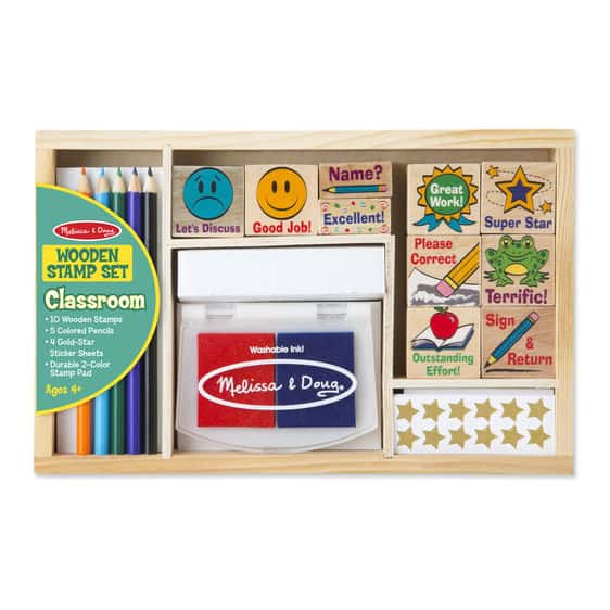Wooden stamp set for classroom use