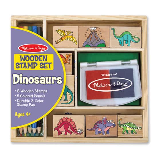 Wooden dinosaur stamp set for children
