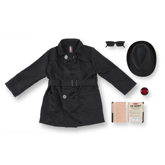 Spy outfit with accessories laid out