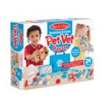 Children's pet vet playset packaging.