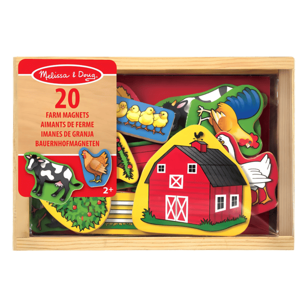 Colorful farm animal magnetic magnets set for kids, featuring cows, chickens, ducks, and more.