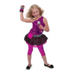 Bright kids costume featuring purple and black design, perfect for parties and dress-up play.