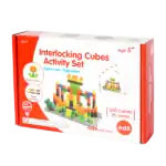 Colorful interlocking cube activity set for kids aged 5+.