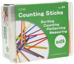 Colorful counting sticks for educational activities, sorting, patterning, and measuring.