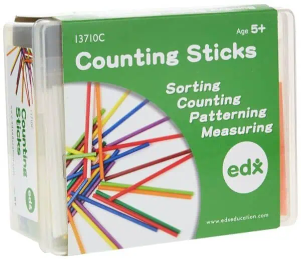 Colorful counting sticks for educational activities, sorting, patterning, and measuring.