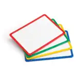 Colorful plastic whiteboards for classroom and office use.