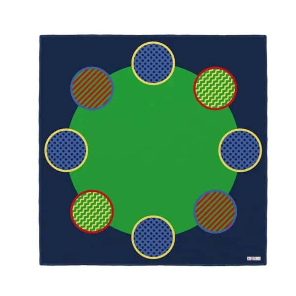 Colorful circular pattern on blue