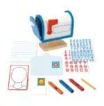 Toy mailbox with letters and supplies