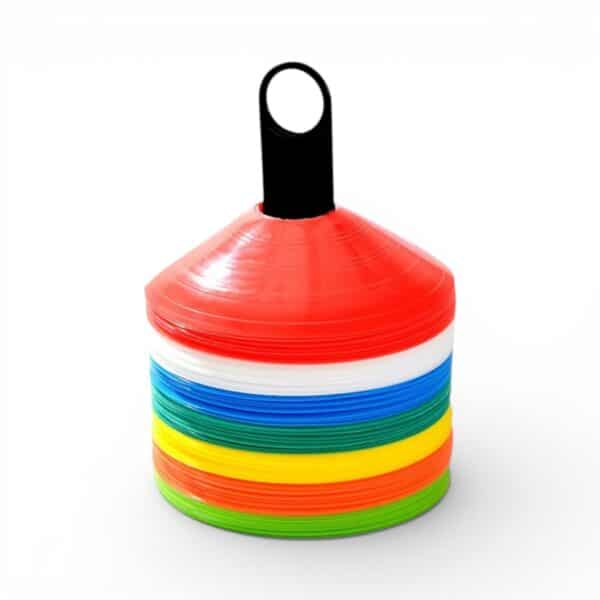 Multi-Color Disc Cone Set 50pcs with Iron Rack & Mesh Bag — 22g Soccer Training