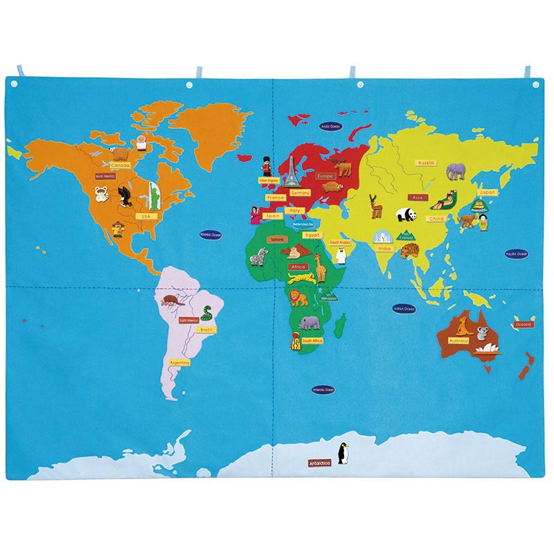 WIS-GEN-15108 Fabric World Map Wall Chart 90×120 cm | 67 Re-Stickable Pieces