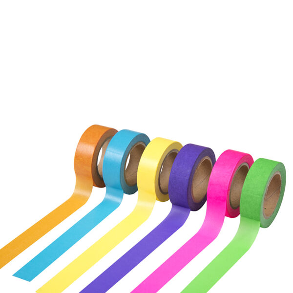 Washi Tape Set of 6 Plain Colours | 15 mm × 10 m Paper Tape