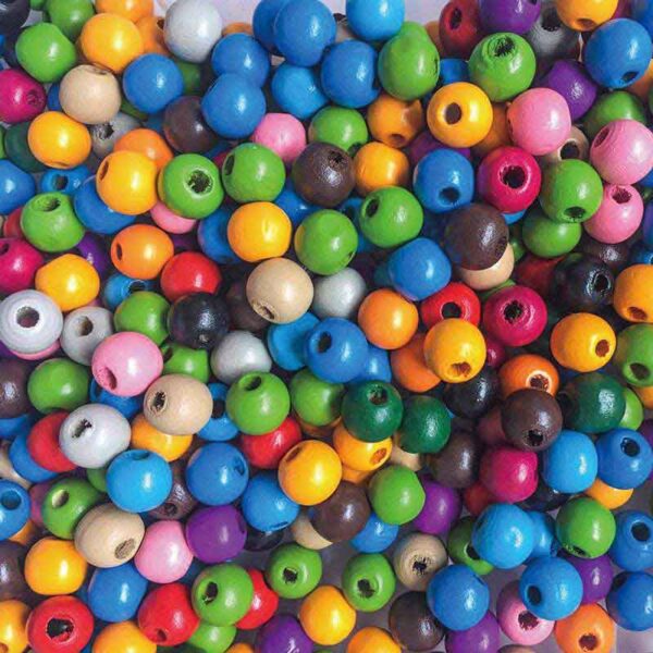 Coloured Wooden Beads 300 g Pack | 12 mm Threading Beads