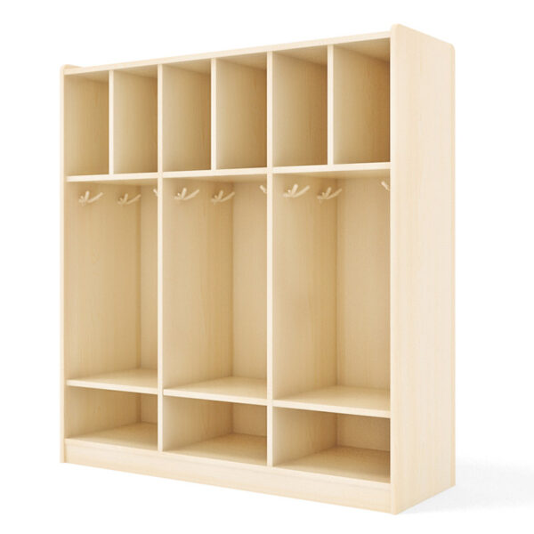 Six-Bay Wooden Locker Unit 120×39.5×130 cm for Nurseries