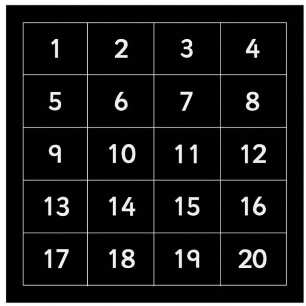 Outdoor Chalkboard Number Square 1-20 | Black & White 80×80 cm