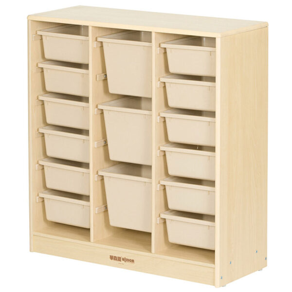 Montessori Tray Cabinet Set | Rubber Wood 78.6×29.8×81.4 cm + 15 Trays