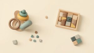 Wooden Montessori educational toys, stacking rings and shape blocks