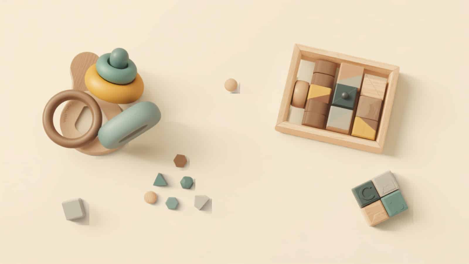 Wooden Montessori educational toys, stacking rings and shape blocks
