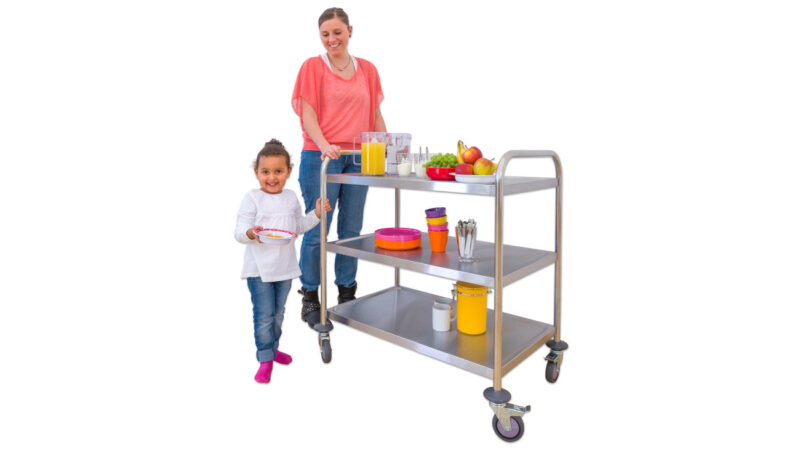 Vinco educational serving trolley with 3 levels for little and big helpers robust construction heat and acid resistant ideal for daycare centers robust and practical