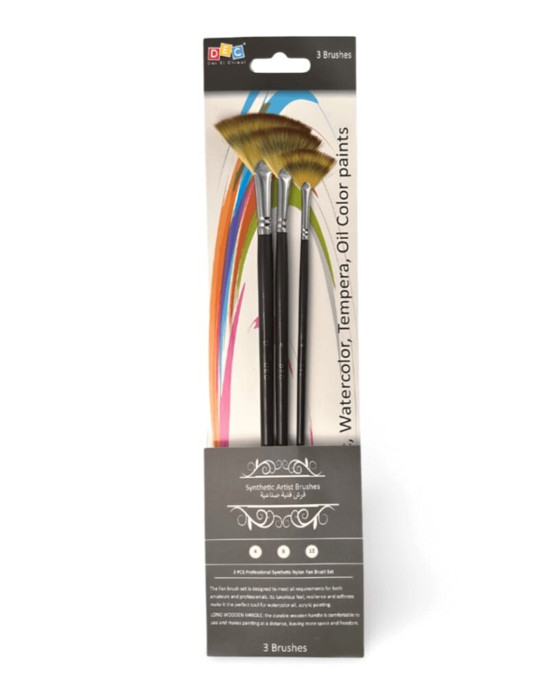 Dec meets all painting needs - package will come with 3 fan brushes in various sizes, including size 4#,8#,12#, suitable for painting leaves, grassland with watercolor tubes, perfect for nail art or face painting with acrylic paints, and the fan brushes are also great for drafting, crushing or drawing straight line in big oil painting project.