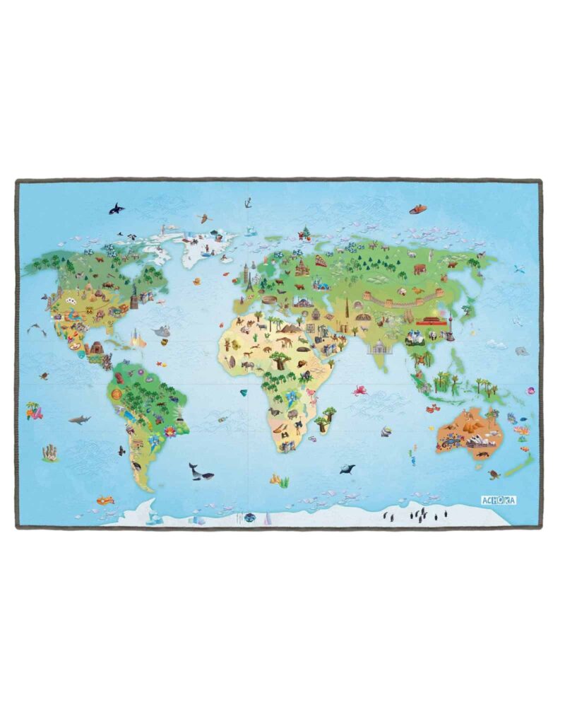 House of kids the around the world runner giant mat is a large, 140x200 cm mat designed for both educational and recreational purposes. Its key feature is the detailed world map printed on it, which can be used as a learning tool for geography. The mat is made from high-quality, durable materials, ensuring it can withstand regular use. It's also easy to clean, making it ideal for children's play areas. The mat's size makes it versatile for various uses, such as a floor covering or wall hanging. Its unique selling point is its combination of functionality and education, providing a fun, interactive way for children to learn about the world.