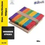 Mixed wooden sticks - 50pcs natural + 50pcs colored