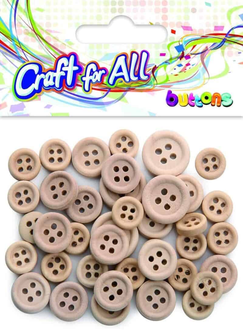 Craft for all - wooden buttons, natural, 20pcs 10mm + 15pcs 12mm + 5pcs 15mm