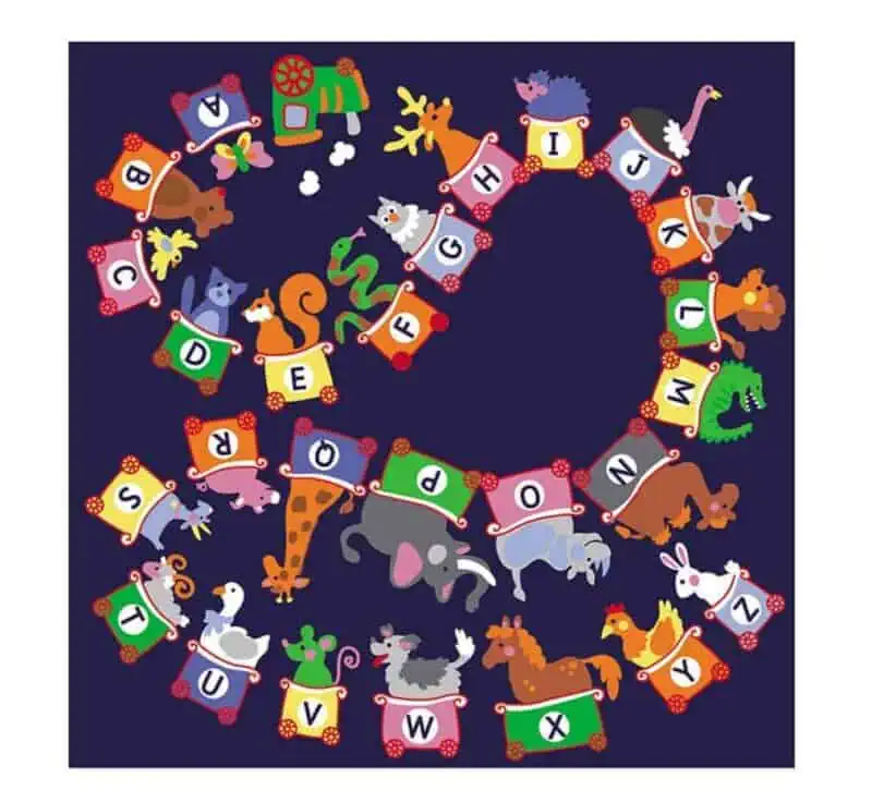 Abc train hok-13009 giant mat by house of kids - 200x200cm playroom and classroom rug - easy to clean, roll-up carpet for children's bedrooms, kindergartens