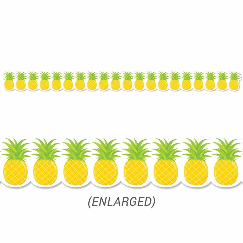 A row of pineapples with green leaves