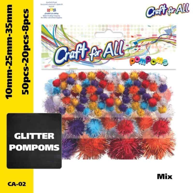 Assorted glitter pompom - 1. 0cmx50pcs, 2. 5cmx20pcs, 3. 5cmx8pcs