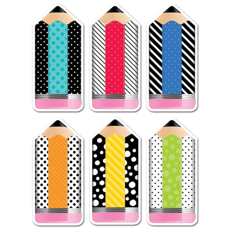 Bold & bright striped & spotted pencils 6" designer cut-outs ctp-3283