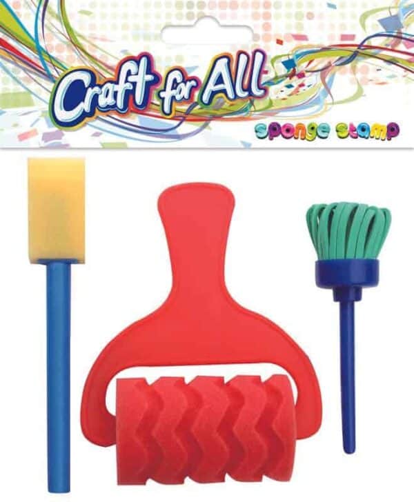 Sponge stamp roller with plastic handle and brush 3pcs