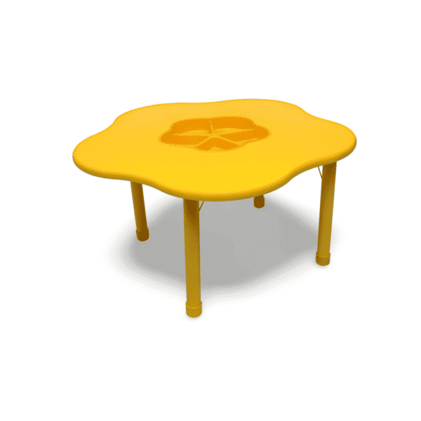 Wooden Flower shaped table with plastic tray - Yellow
