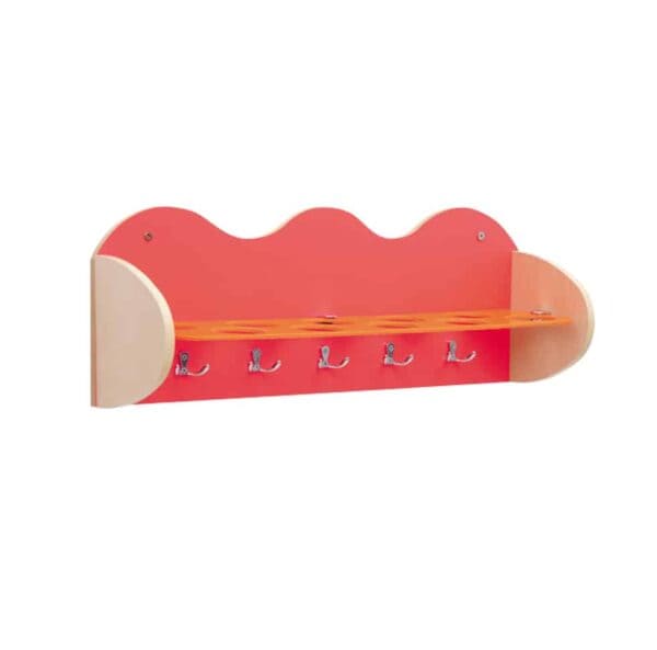 Red Shelves for cups - 5 hooks for towels and space for 10 cups