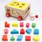 Wooden pull numbers and shapes sorter toy