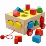 Wooden pull numbers and shapes sorter toy